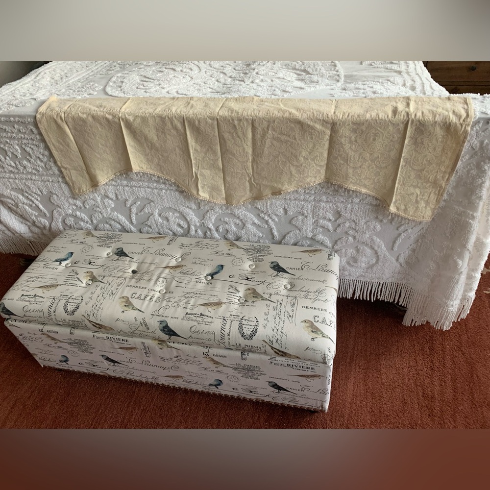 Window Valance: Cream Cotton Blend w/Wavy Edge & Plastic Fringe, Length 55in